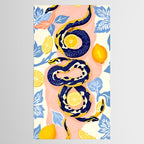 Snakes & Lemons, Whimsical Eclectic Wildlife Animals, Fruit Food Bohemian Summer, Quirky Venom Illustration Moroccan Tiles Tablecloth Gallery Image 2