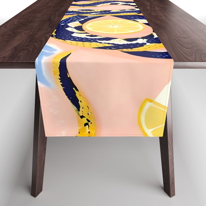 Snakes & Lemons, Whimsical Eclectic Wildlife Animals, Fruit Food Bohemian Summer, Quirky Venom Illustration Moroccan Tiles Table Runner Gallery Image 1