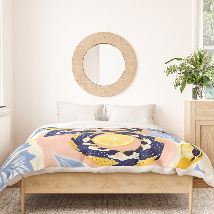 Snakes & Lemons, Whimsical Eclectic Wildlife Animals, Fruit Food Bohemian Summer, Quirky Venom Illustration Moroccan Tiles Duvet Cover Gallery Image 3