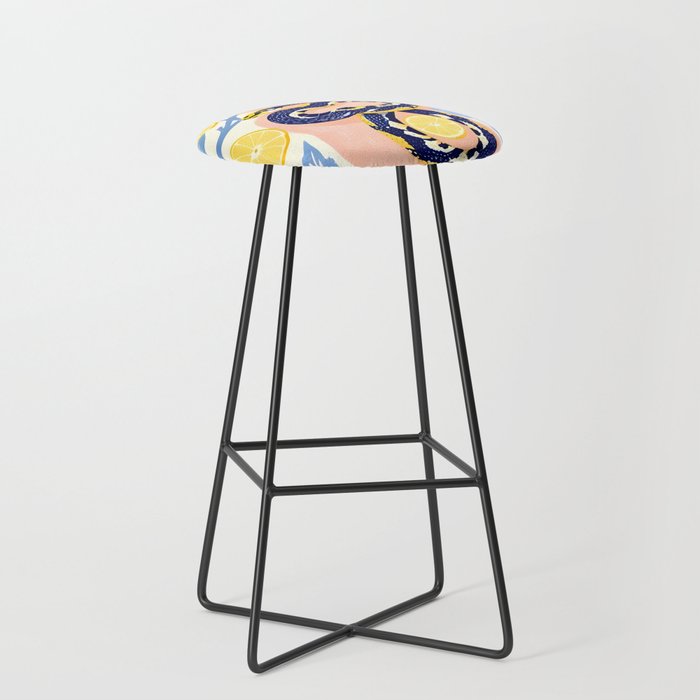 Snakes & Lemons, Whimsical Eclectic Wildlife Animals, Fruit Food Bohemian Summer, Quirky Venom Illustration Moroccan Tiles Stool Gallery Image 1