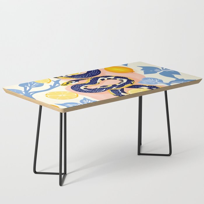 Snakes & Lemons, Whimsical Eclectic Wildlife Animals, Fruit Food Bohemian Summer, Quirky Venom Illustration Moroccan Tiles Coffee Table Gallery Image 1