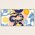 Snakes & Lemons, Whimsical Eclectic Wildlife Animals, Fruit Food Bohemian Summer, Quirky Venom Illustration Moroccan Tiles Desk Mat Gallery Image 3