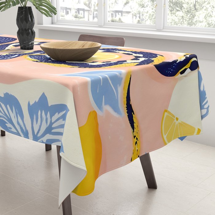 Snakes & Lemons, Whimsical Eclectic Wildlife Animals, Fruit Food Bohemian Summer, Quirky Venom Illustration Moroccan Tiles Tablecloth Gallery Image 3
