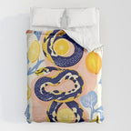 Snakes & Lemons, Whimsical Eclectic Wildlife Animals, Fruit Food Bohemian Summer, Quirky Venom Illustration Moroccan Tiles Duvet Cover Gallery Image 6