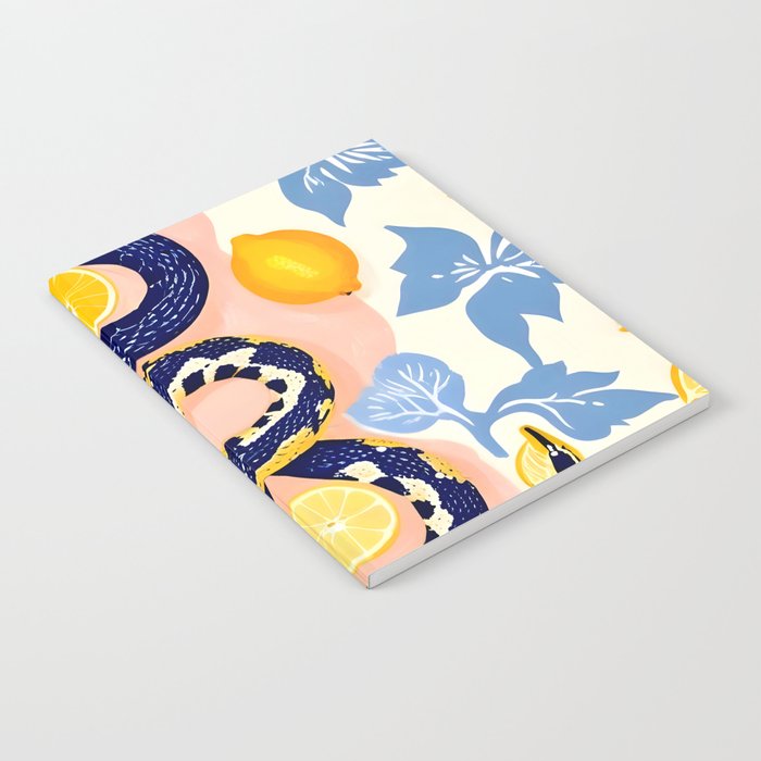Snakes & Lemons, Whimsical Eclectic Wildlife Animals, Fruit Food Bohemian Summer, Quirky Venom Illustration Moroccan Tiles Notebook Gallery Image 2
