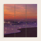 PURPLE WAVES | ocean | sea | collage | glow | gems | crystal | sunset | aesthetic | seaside | nature Wood Wall Art Gallery Image 1