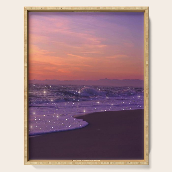 PURPLE WAVES | ocean | sea | collage | glow | gems | crystal | sunset | aesthetic | seaside | nature Serving Tray Gallery Image 1
