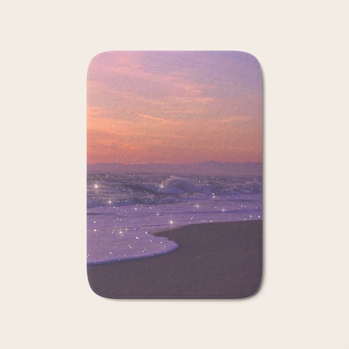 PURPLE WAVES | ocean | sea | collage | glow | gems | crystal | sunset | aesthetic | seaside | nature Bath Mat Gallery Image 1