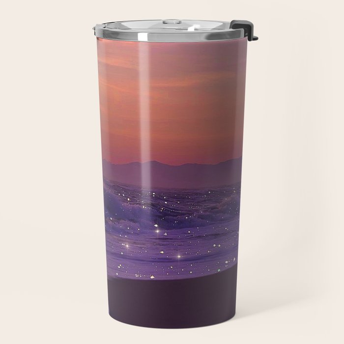 PURPLE WAVES | ocean | sea | collage | glow | gems | crystal | sunset | aesthetic | seaside | nature Travel Mug Gallery Image 2