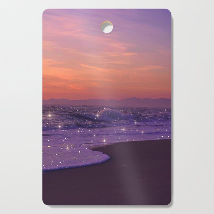 PURPLE WAVES | ocean | sea | collage | glow | gems | crystal | sunset | aesthetic | seaside | nature Cutting Board Gallery Image 1