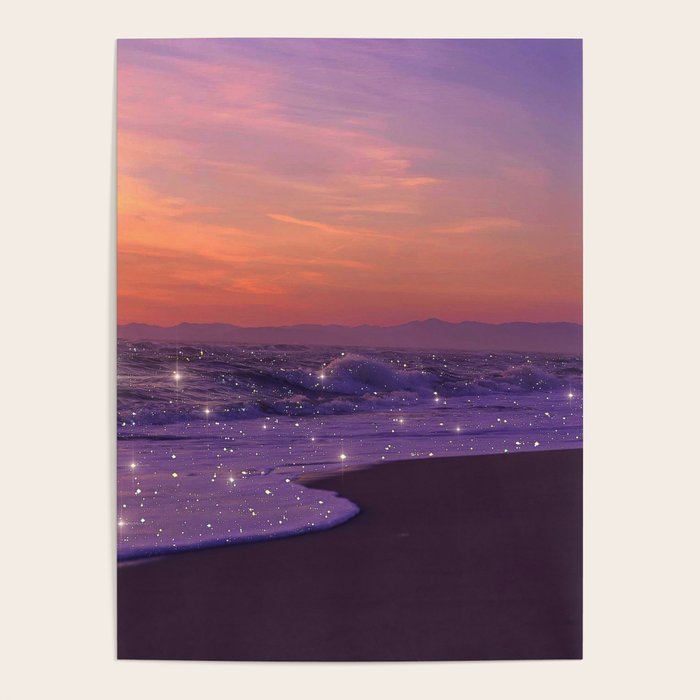 PURPLE WAVES | ocean | sea | collage | glow | gems | crystal | sunset | aesthetic | seaside | nature Poster Gallery Image 4