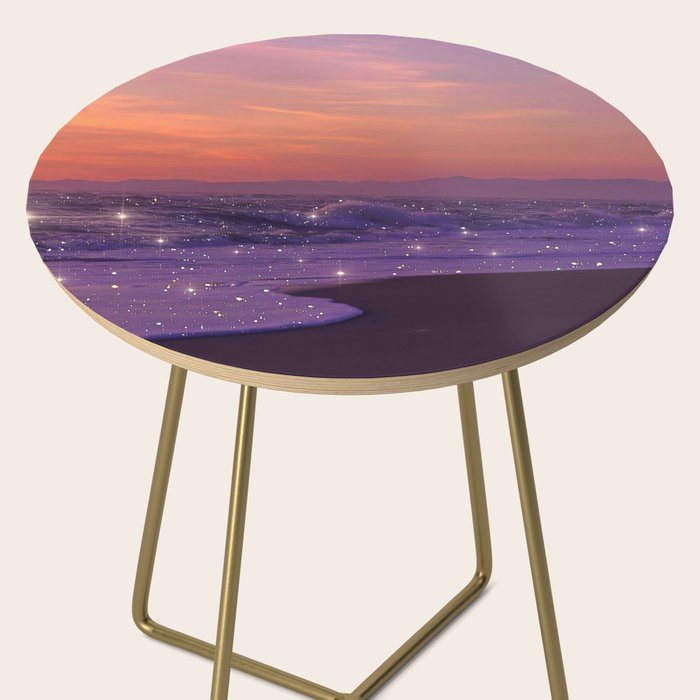PURPLE WAVES | ocean | sea | collage | glow | gems | crystal | sunset | aesthetic | seaside | nature Side Table Gallery Image 2