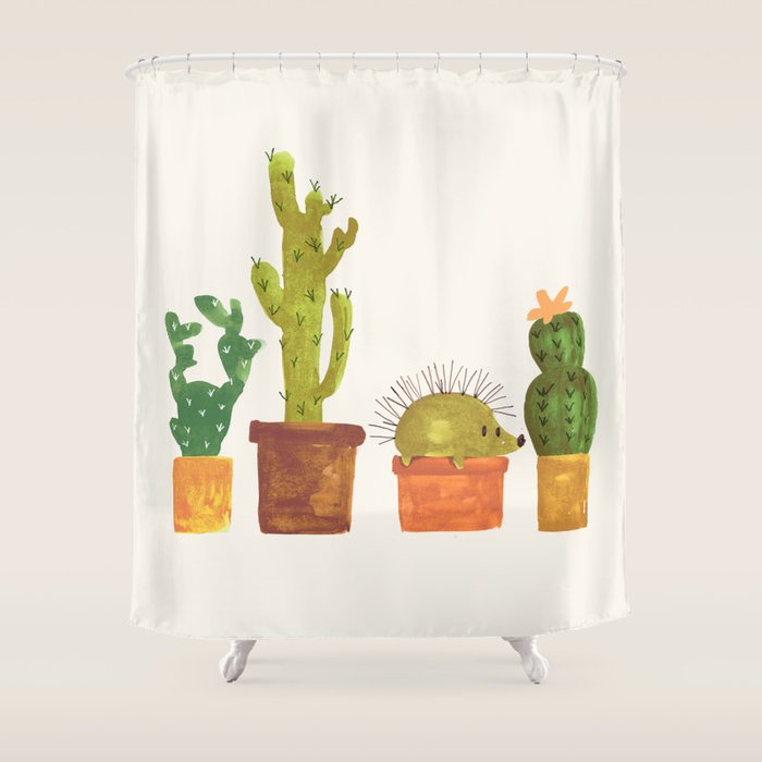 Hedgehog and Cactus (incognito) Shower Curtain Gallery Image 1