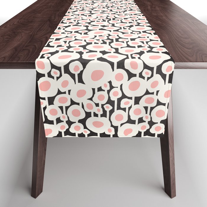 Poppy Dot - Retro Floral Black Pink Table Runner Gallery Image 1