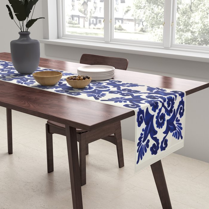 Talavera mexican tile traditional blue ceramic mosaic Table Runner Gallery Image 2