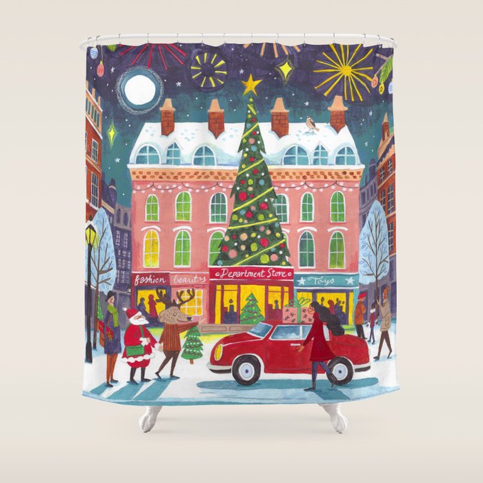 City with fireworks Shower Curtain Gallery Image 1