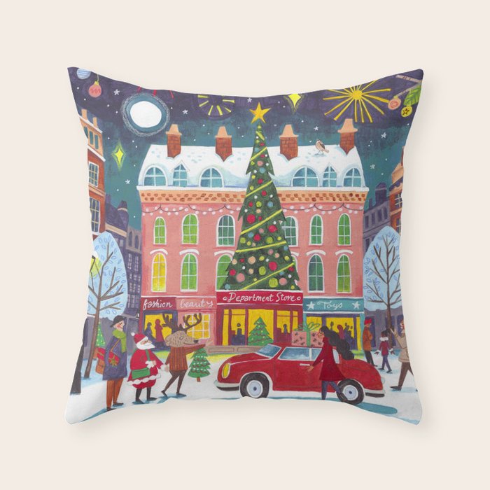 City with fireworks Throw Pillow Gallery Image 1