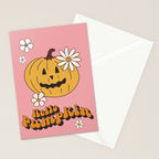 Hello Pumpkin Retro Pink Floral Print Stationery Card Gallery Image 2
