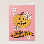 Hello Pumpkin Retro Pink Floral Print Stationery Card Gallery Image 2