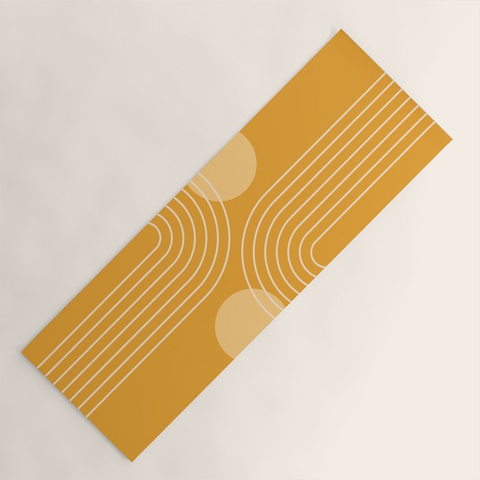 Mid Century Modern Geometric 118 in Yellow Gold Shades (Rainbow and Sun Abstraction) Yoga Mat Gallery Image 1