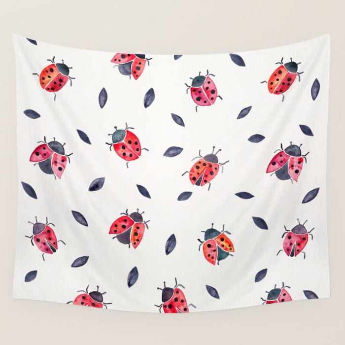 Lucky Ladybugs & Black Leaves Wall Tapestry Gallery Image 4