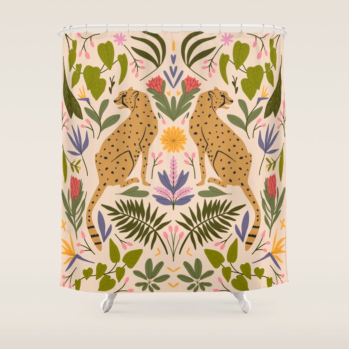 Modern colorful folk style cheetah print  Shower Curtain Gallery Image 1