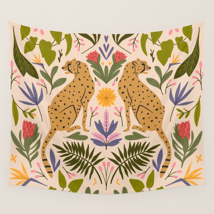 Modern colorful folk style cheetah print  Wall Tapestry Gallery Image 1