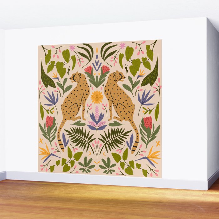 Modern colorful folk style cheetah print  Wall Mural Gallery Image 2