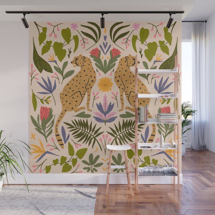Modern colorful folk style cheetah print  Wall Mural Gallery Image 1
