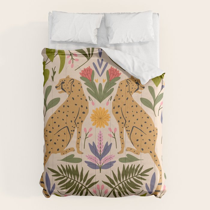 Modern colorful folk style cheetah print  Comforter