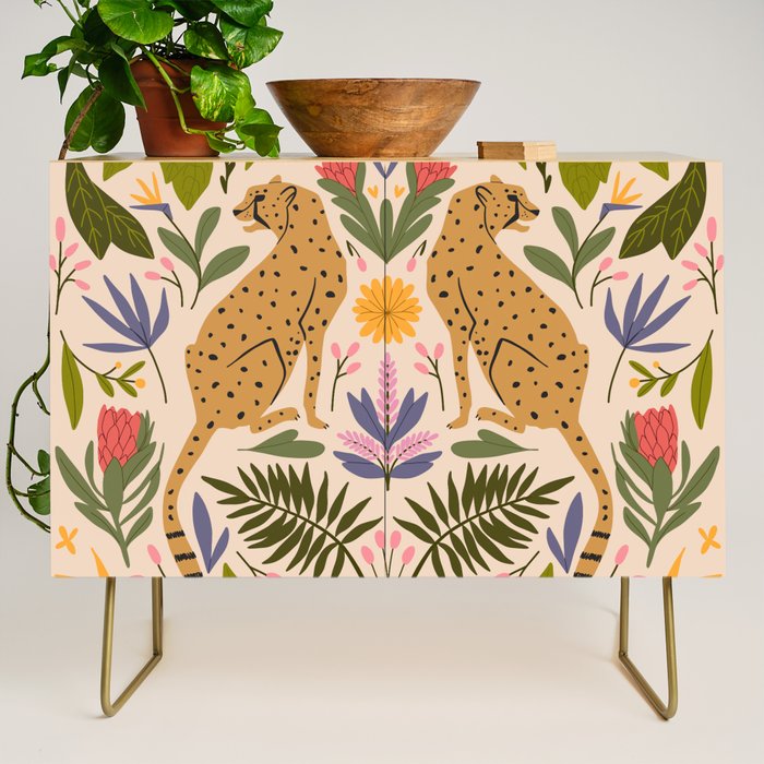 Modern colorful folk style cheetah print  Credenza Gallery Image 1
