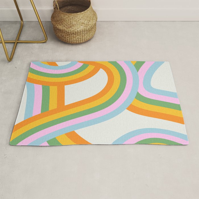 Retro rainbow stripe art print Rug Gallery Image 1