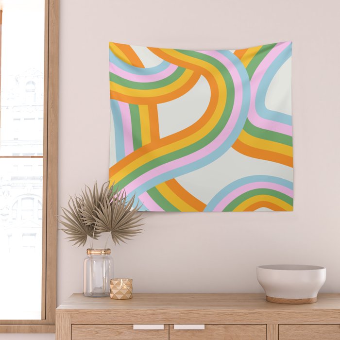 Retro rainbow stripe art print Wall Tapestry Gallery Image 2