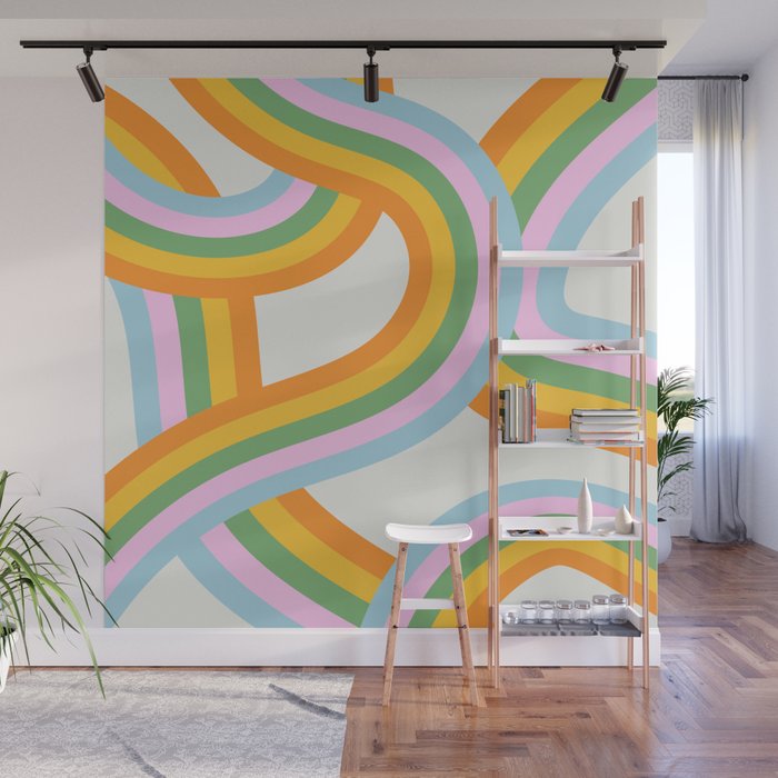 Retro rainbow stripe art print Wall Mural Gallery Image 1