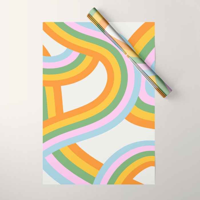 Retro rainbow stripe art print Wrapping Paper Gallery Image 1