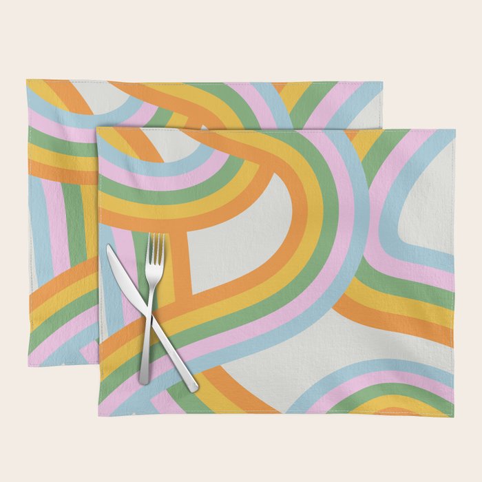 Retro rainbow stripe art print Placemat Gallery Image 1