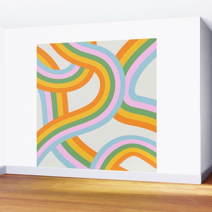 Retro rainbow stripe art print Wall Mural Gallery Image 2