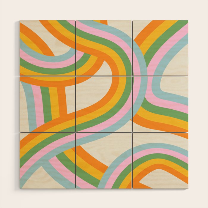 Retro rainbow stripe art print Wood Wall Art Gallery Image 1