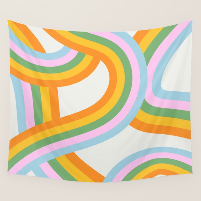 Retro rainbow stripe art print Wall Tapestry Gallery Image 4