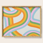 Retro rainbow stripe art print Serving Tray Gallery Image 1