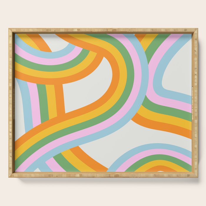 Retro rainbow stripe art print Serving Tray Gallery Image 1