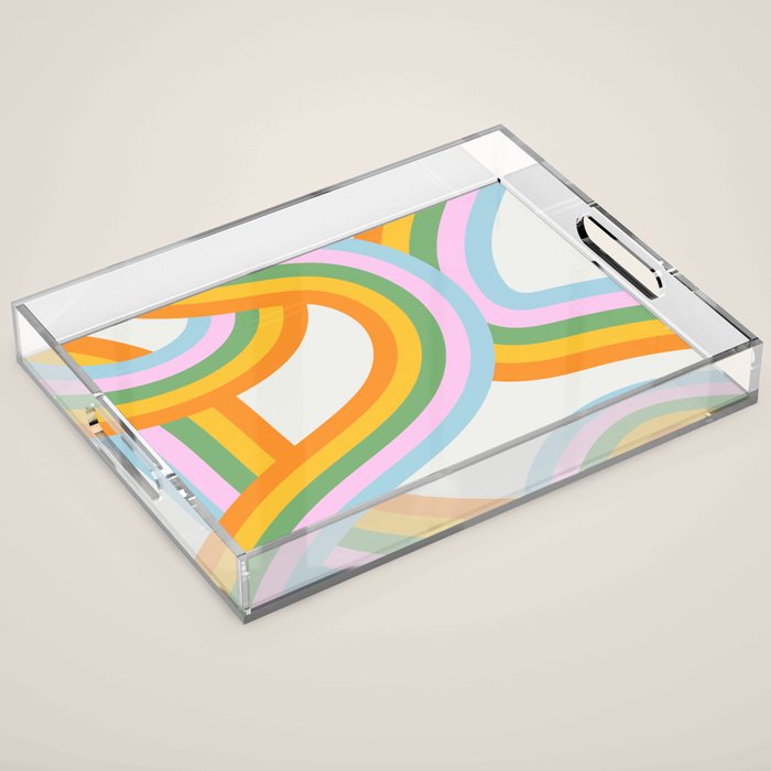 Retro rainbow stripe art print Acrylic Tray Gallery Image 1