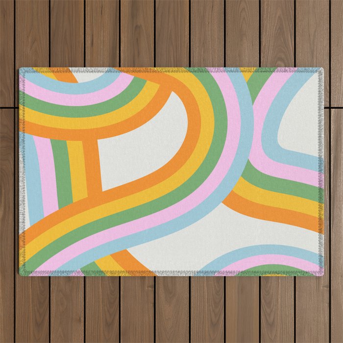Retro rainbow stripe art print Outdoor Rug Gallery Image 1