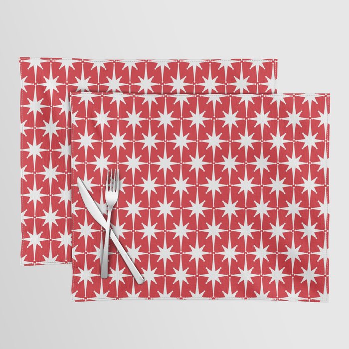 Midcentury Modern Atomic Starburst Pattern in Red and White Placemat Gallery Image 1