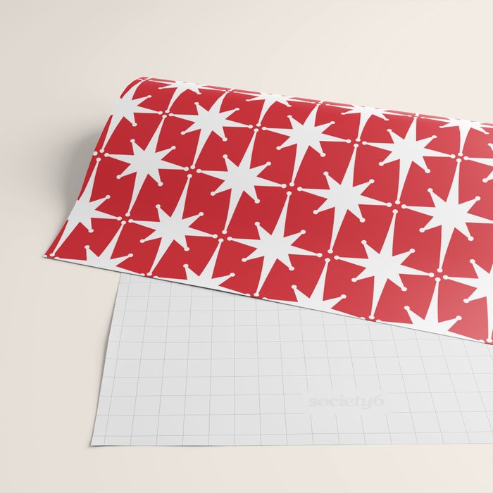 Midcentury Modern Atomic Starburst Pattern in Red and White Wrapping Paper Gallery Image 2