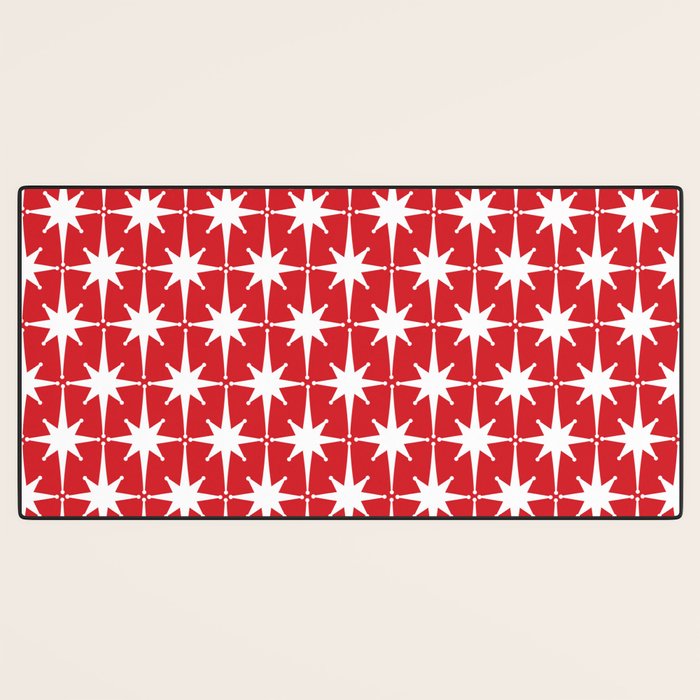 Midcentury Modern Atomic Starburst Pattern in Red and White Desk Mat Gallery Image 3