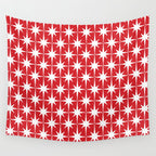 Midcentury Modern Atomic Starburst Pattern in Red and White Wall Tapestry Gallery Image 4