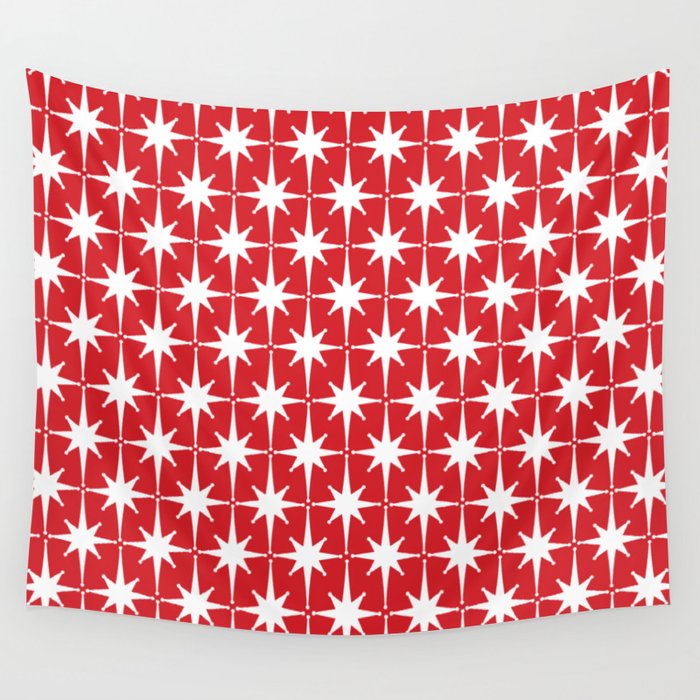 Midcentury Modern Atomic Starburst Pattern in Red and White Wall Tapestry Gallery Image 4