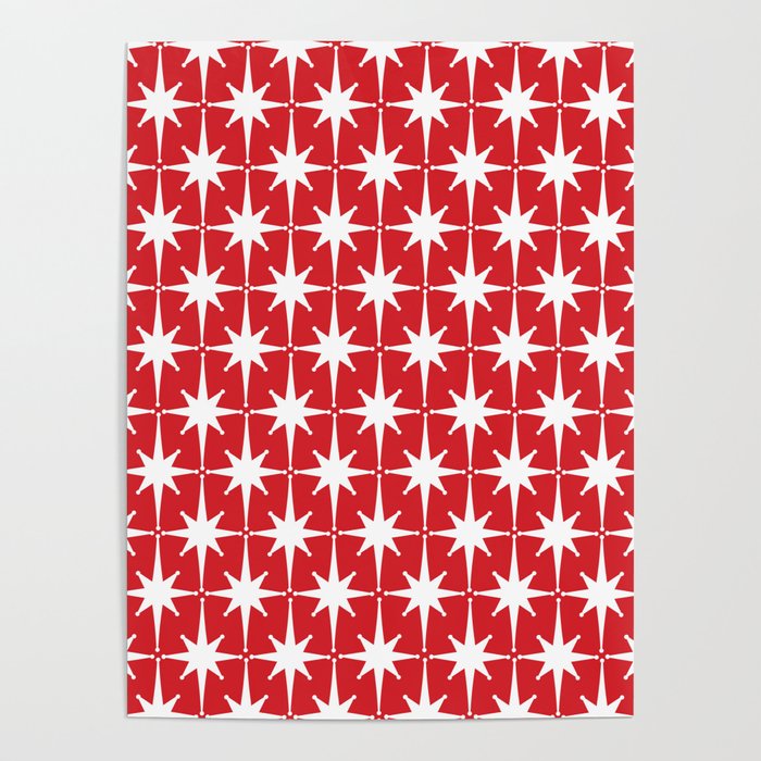 Midcentury Modern Atomic Starburst Pattern in Red and White Poster Gallery Image 4