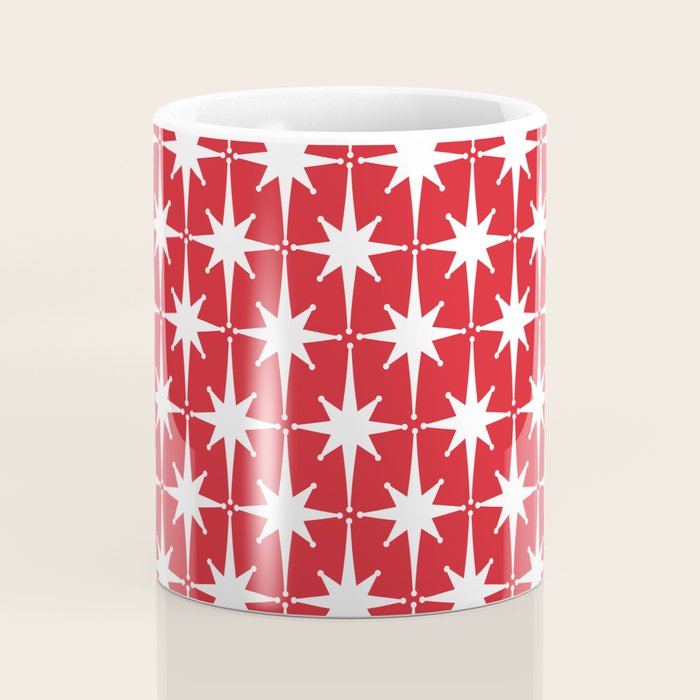 Midcentury Modern Atomic Starburst Pattern in Red and White Coffee Mug Gallery Image 4